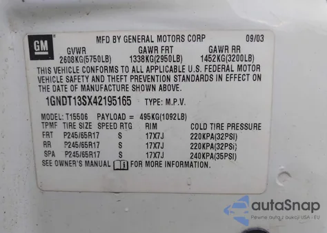 2004 Chevrolet Trailblazer Lt z USA, uszkodzony, nr VIN 1GNDT13SX42195165